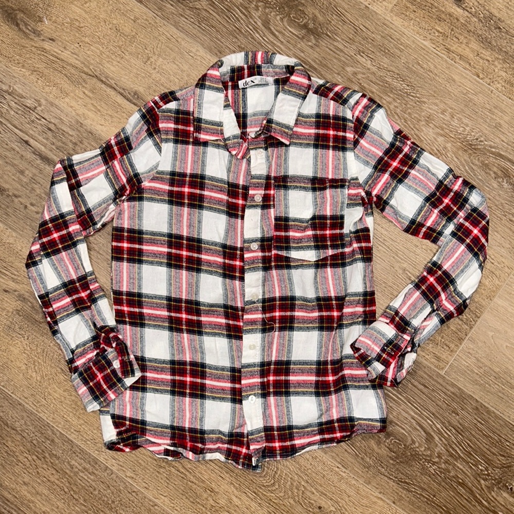 Boys Medium size holiday / fall plaid flannel shirt by DEX